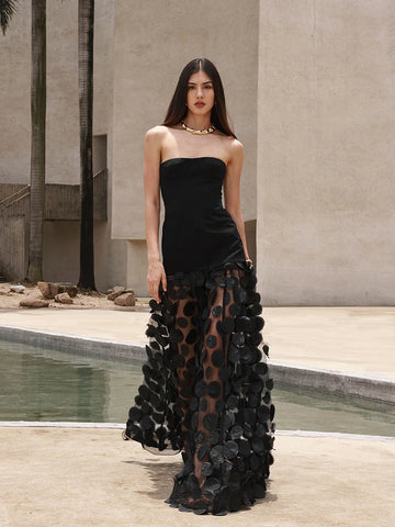 Robe tutu en tulle sans manches pour femme, tenue de soirée élégante, épaules dénudées, couleur unie, pois 3D, dentelle, coupe trapèze
