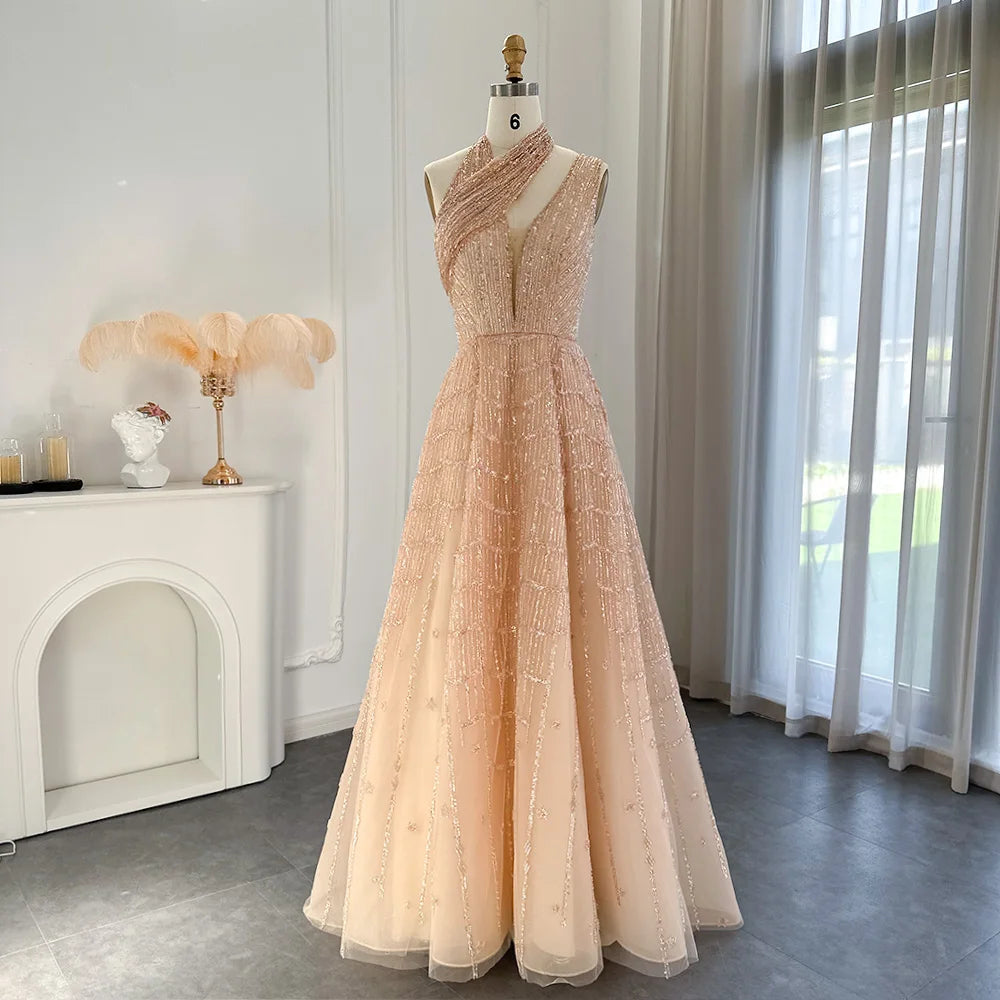 Sharon Said - Robe de soirée longue de luxe en lilas perlée de Dubaï pour femmes, tenue de soirée de mariage, robe de bal arabe, SS329, personnalisée