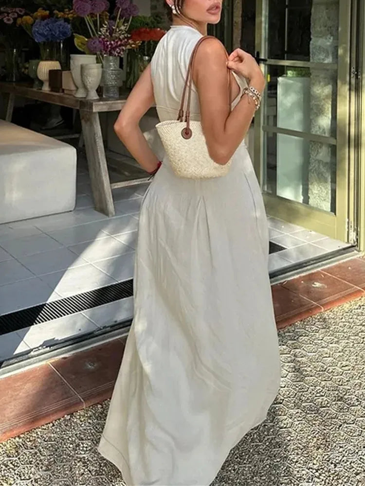 Robe longue à fermeture éclair pour femme, plissée, sans manches, moulante, élégante, tenue de soirée, mi-longue, été, 2025