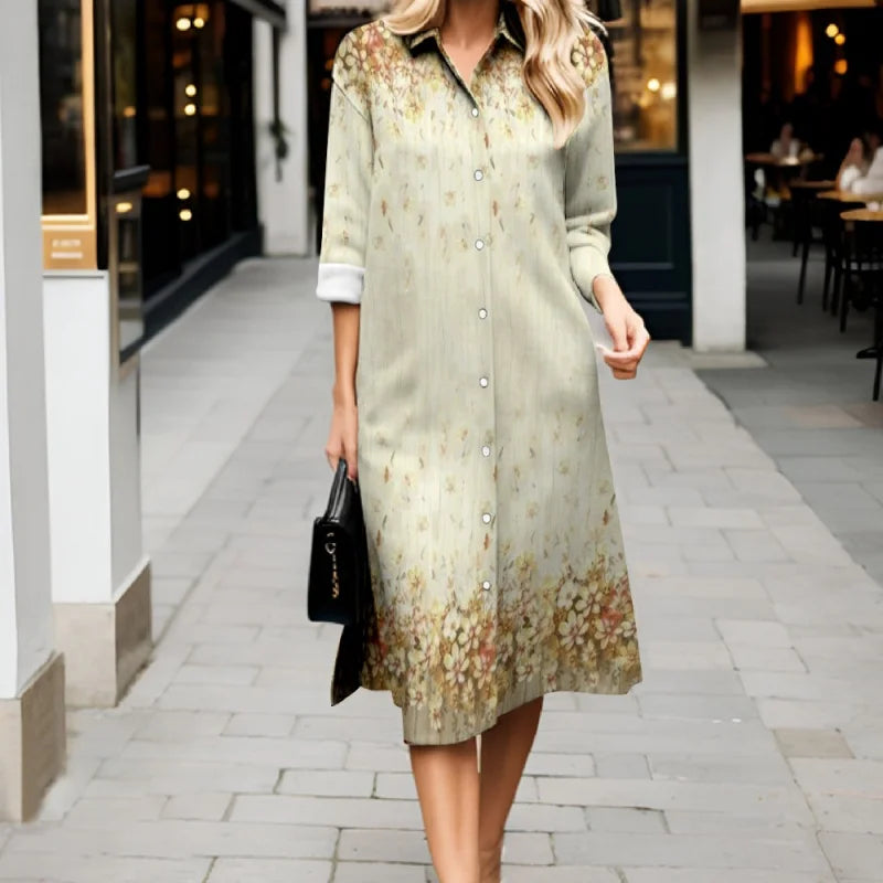 Robe fraîche d'automne décontractée à rayures, manches longues, boutonnée, style 2025. Robe-chemise élégante et ample.