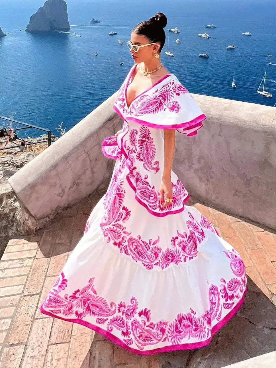 Robe longue à volants pour femme, tenue de plage, grande taille, col en V, sexy, idéale pour les fêtes et les vacances