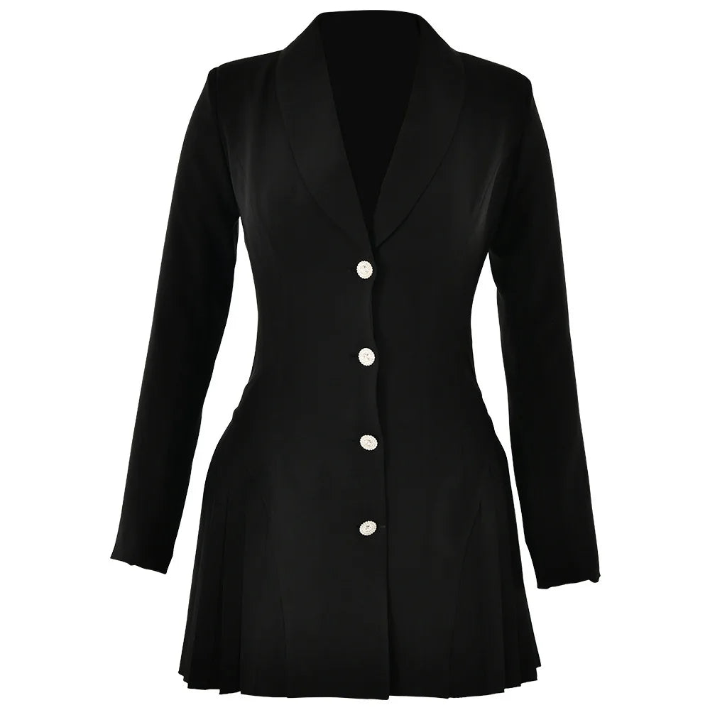 Robe courte à col en V pour femme, nouvelle mode automne 2025, élégante, style blazer, tenue de bureau, sexy, slim, plissée, noire