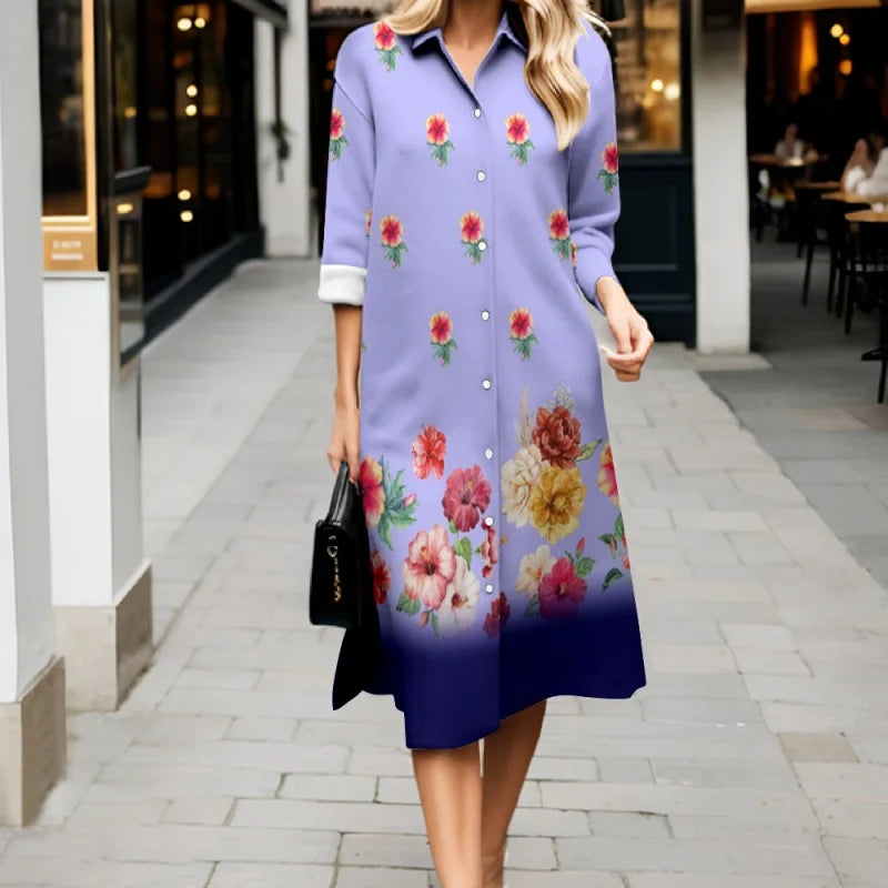 Robe fraîche d'automne décontractée à rayures, manches longues, boutonnée, style 2025. Robe-chemise élégante et ample.