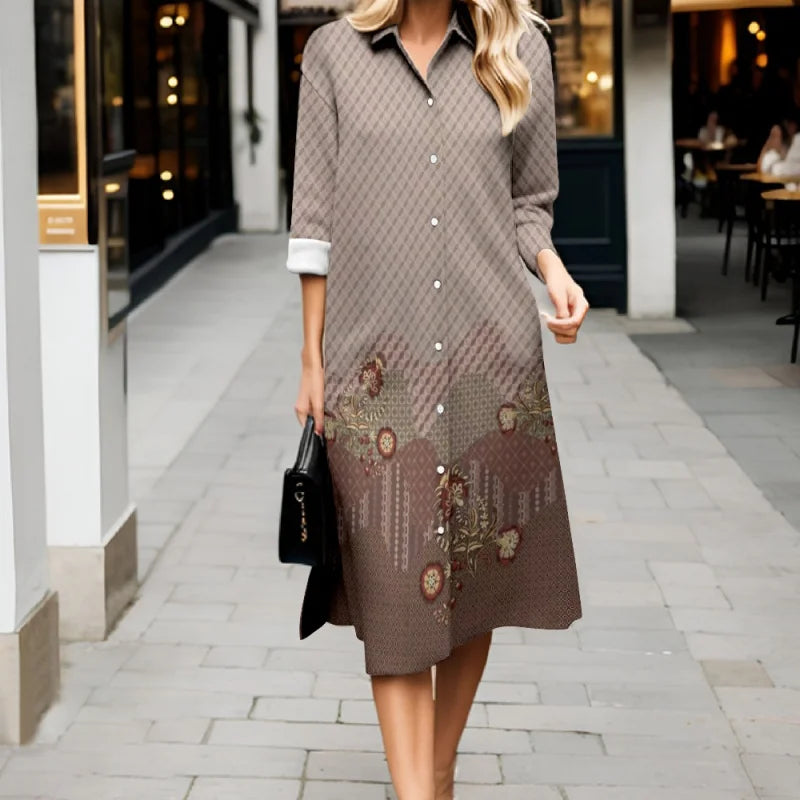 Robe fraîche d'automne décontractée à rayures, manches longues, boutonnée, style 2025. Robe-chemise élégante et ample.