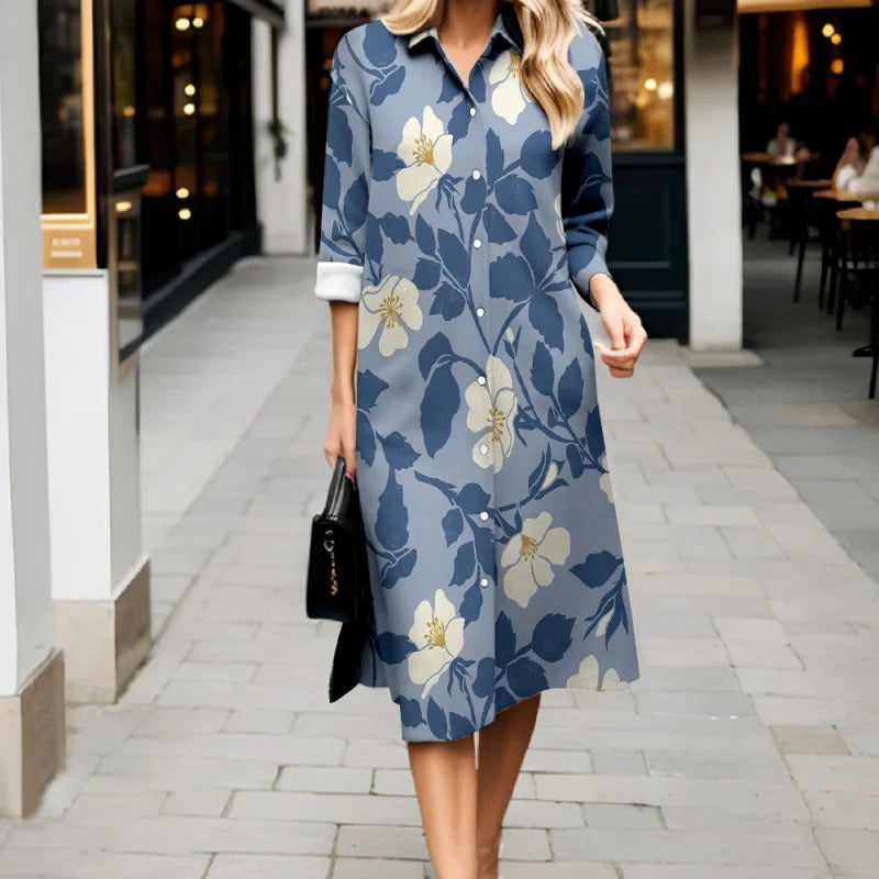 Robe fraîche d'automne décontractée à rayures, manches longues, boutonnée, style 2025. Robe-chemise élégante et ample.