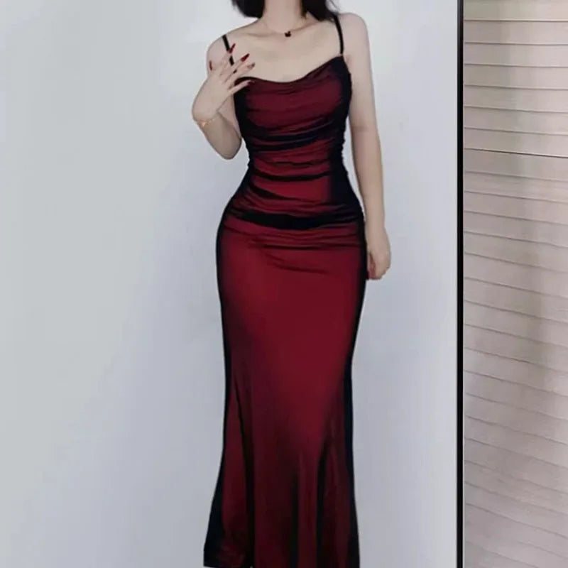 Robe longue élégante pour femme, tenue de soirée sexy, moulante, dos nu, bretelles spaghetti, tenue d'été pour anniversaire, soirée, club