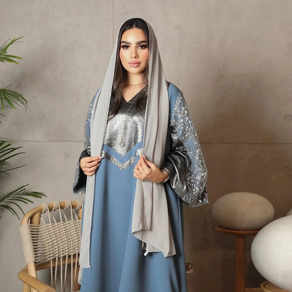 Robe à sequins musulmane tendance Dubaï, robe de soirée de luxe à manches longues, Vestidos pour femmes, kaftan marocain, vêtements islamiques Ramadan 2025
