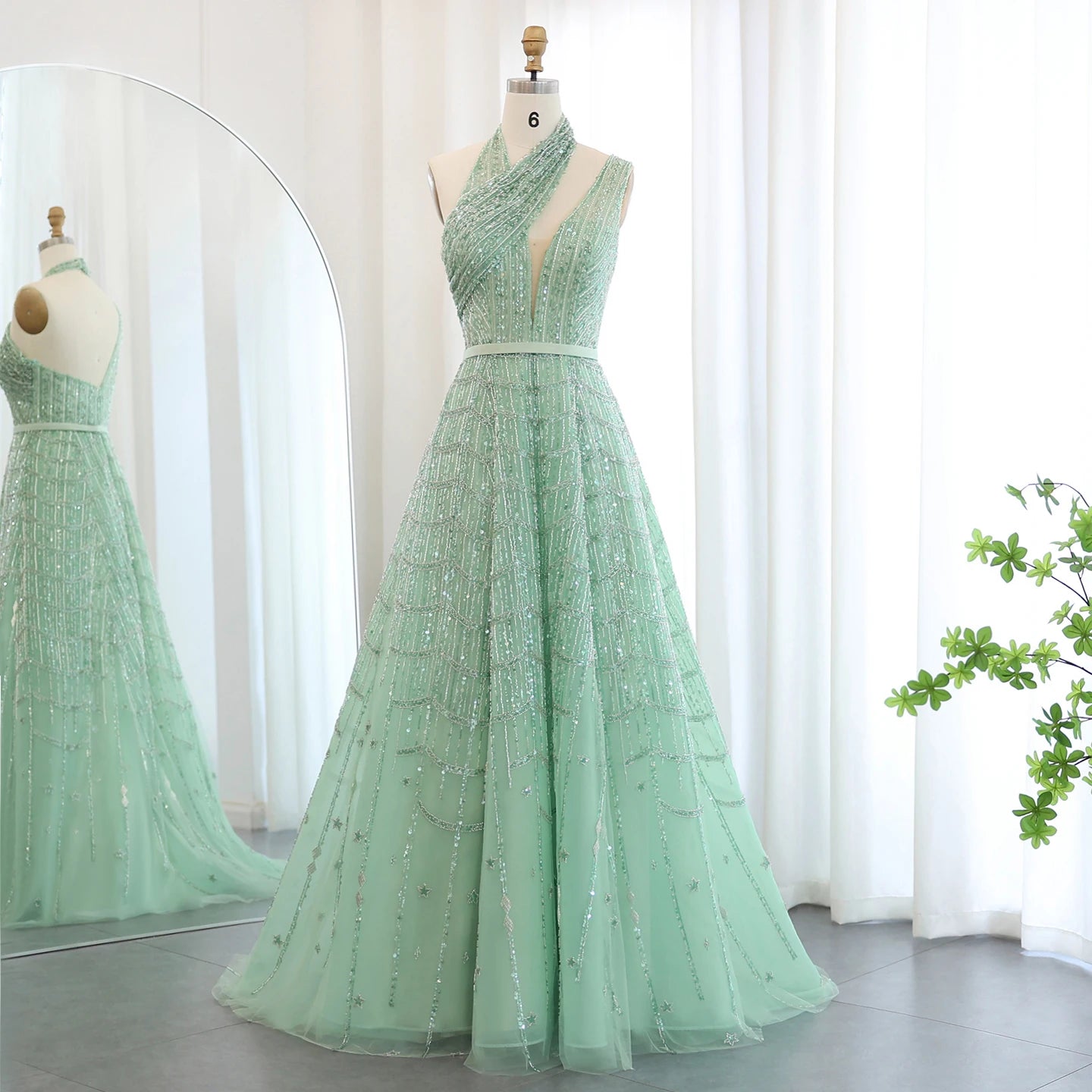 Sharon Said - Robe de soirée longue de luxe en lilas perlée de Dubaï pour femmes, tenue de soirée de mariage, robe de bal arabe, SS329, personnalisée