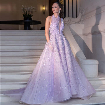 Sharon Said - Robe de soirée longue de luxe en lilas perlée de Dubaï pour femmes, tenue de soirée de mariage, robe de bal arabe, SS329, personnalisée