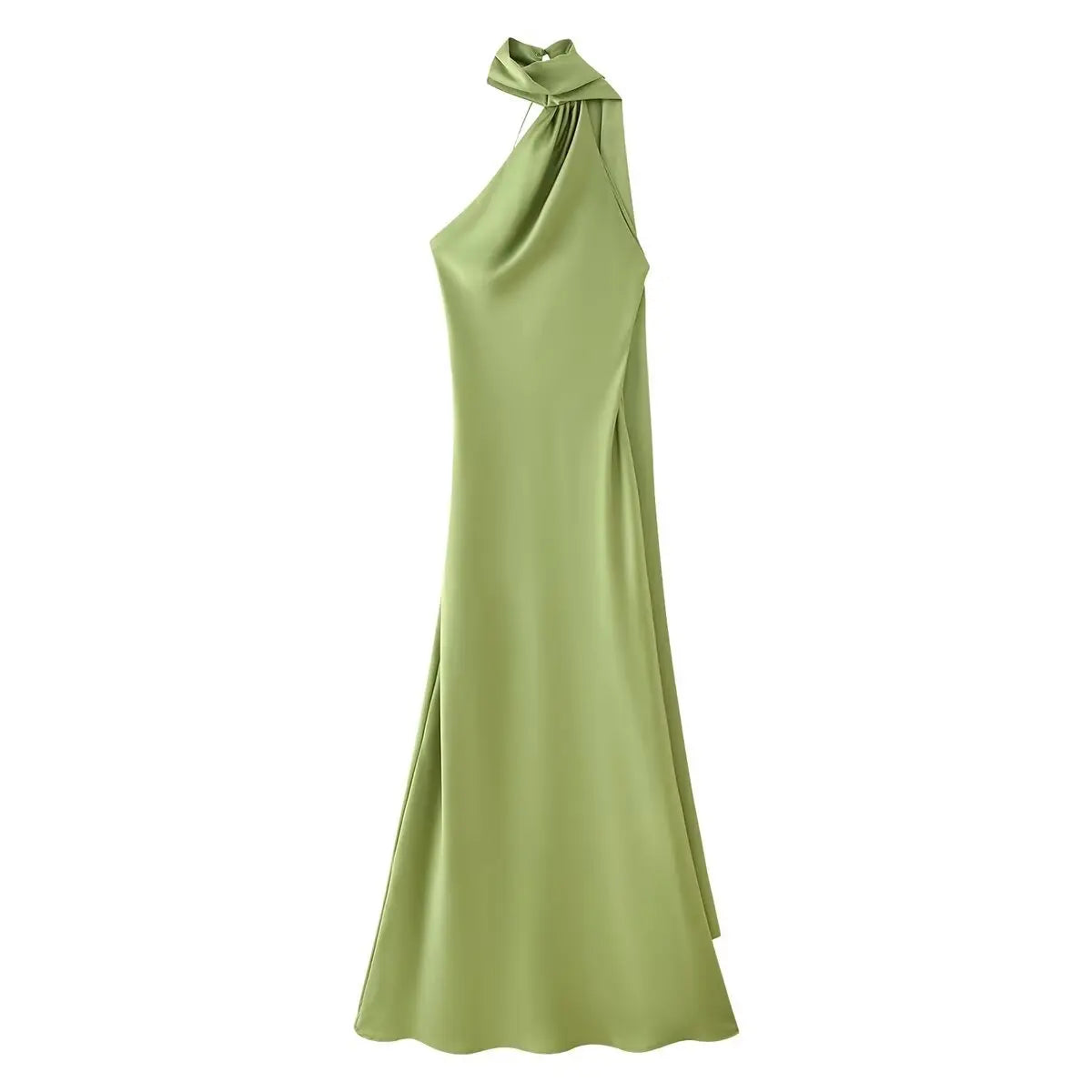 Robe longue élégante en satin de soie douce pour femme, dos nu, sans manches, style maxi, idéale pour l'été et les soirées.