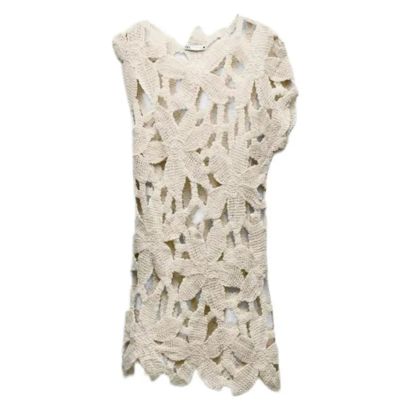 Robe de plage sexy en maille pour femme, décolleté en V ajouré, manches courtes, paréo, robe de vacances été 2025, maillots de bain de plage