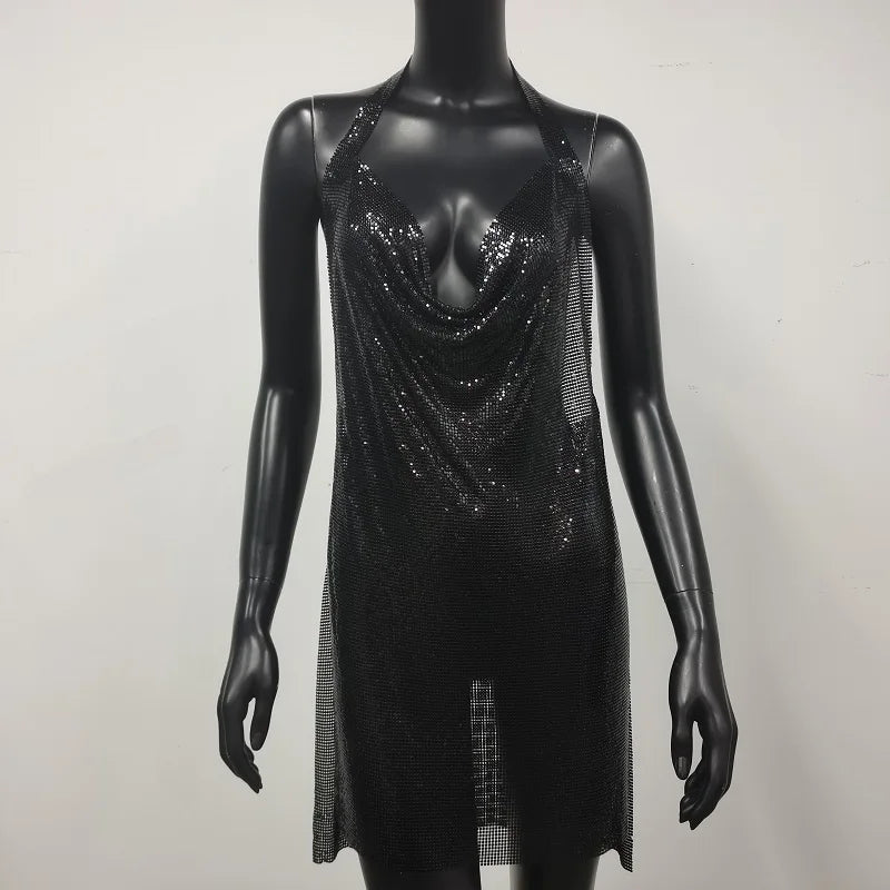 Robe de soirée luxueuse à paillettes, dos nu, tenue de cocktail, de discothèque, de festival, de rave