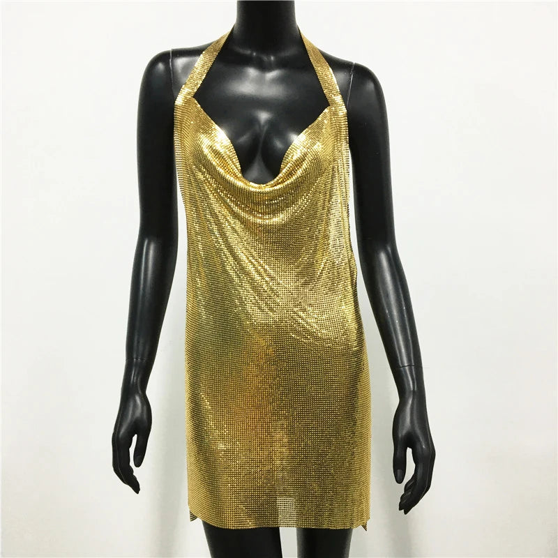 Robe de soirée luxueuse à paillettes, dos nu, tenue de cocktail, de discothèque, de festival, de rave