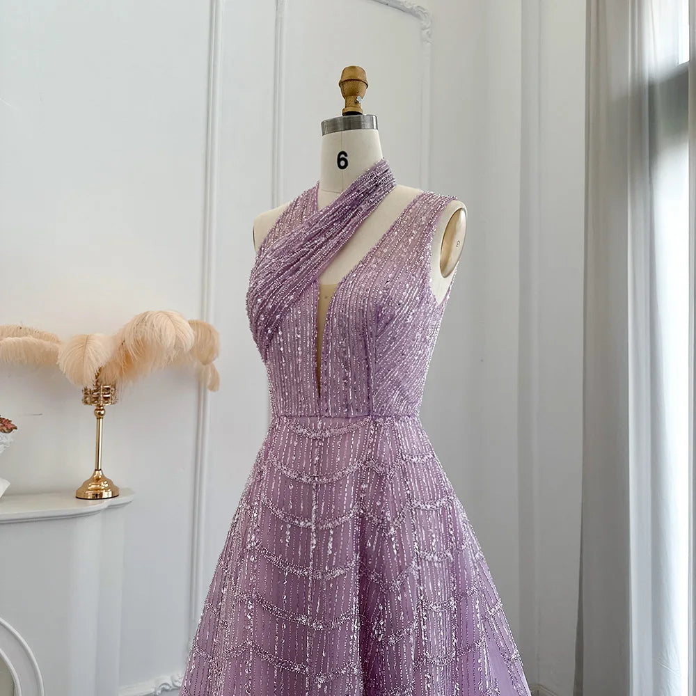 Sharon Said - Robe de soirée longue de luxe en lilas perlée de Dubaï pour femmes, tenue de soirée de mariage, robe de bal arabe, SS329, personnalisée
