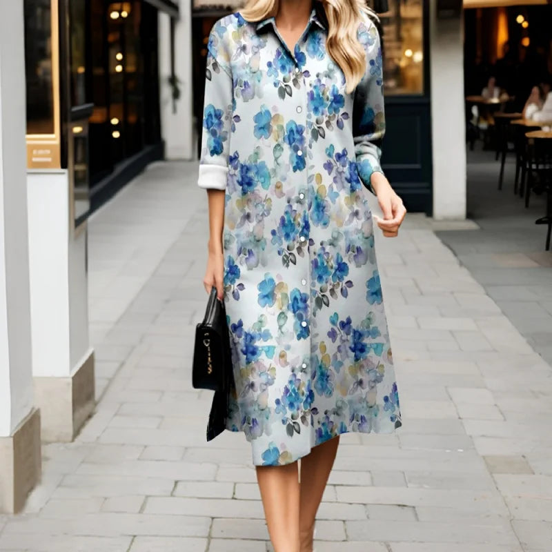 Robe fraîche d'automne décontractée à rayures, manches longues, boutonnée, style 2025. Robe-chemise élégante et ample.