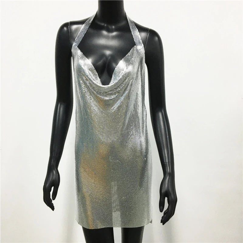 Robe de soirée luxueuse à paillettes, dos nu, tenue de cocktail, de discothèque, de festival, de rave
