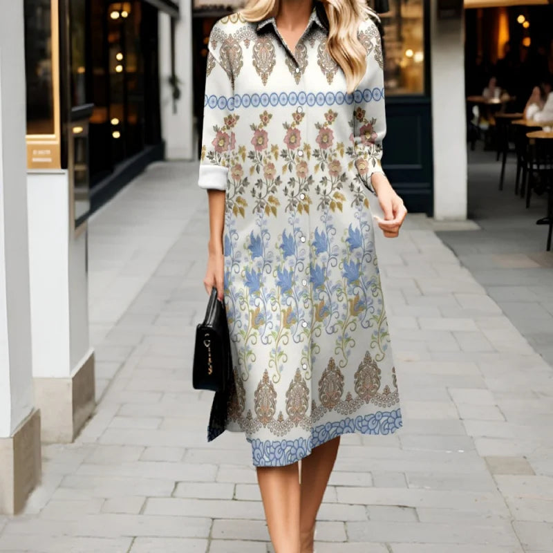 Robe fraîche d'automne décontractée à rayures, manches longues, boutonnée, style 2025. Robe-chemise élégante et ample.