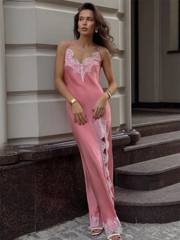 Robe de soirée sexy en dentelle imprimée à col en V pour femme, taille haute, slim, dos nu, spaghetti, été