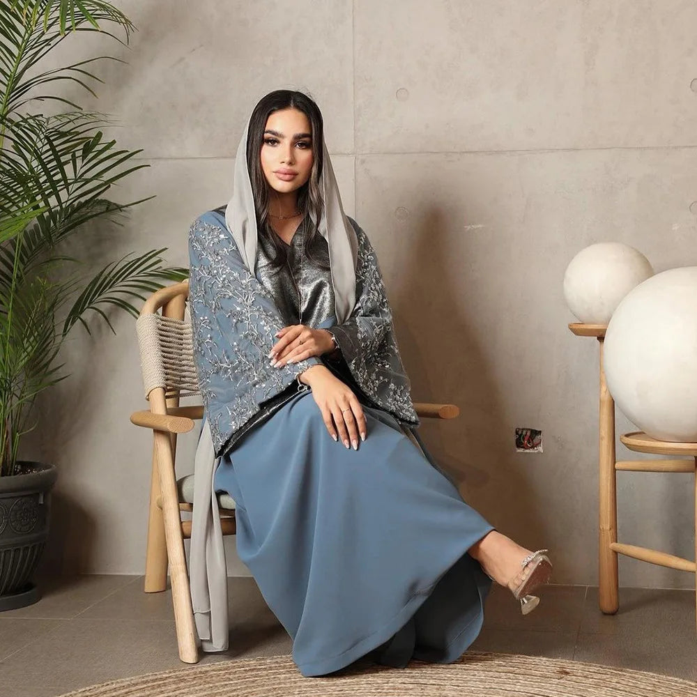 Robe à sequins musulmane tendance Dubaï, robe de soirée de luxe à manches longues, Vestidos pour femmes, kaftan marocain, vêtements islamiques Ramadan 2025