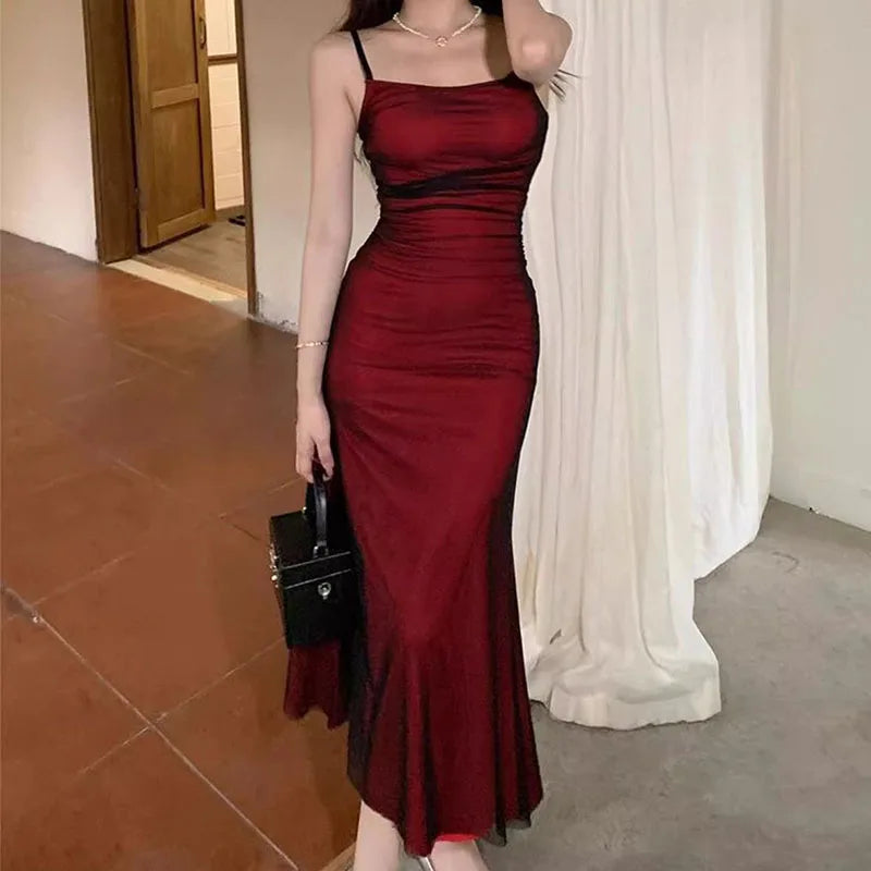 Robe longue élégante pour femme, tenue de soirée sexy, moulante, dos nu, bretelles spaghetti, tenue d'été pour anniversaire, soirée, club