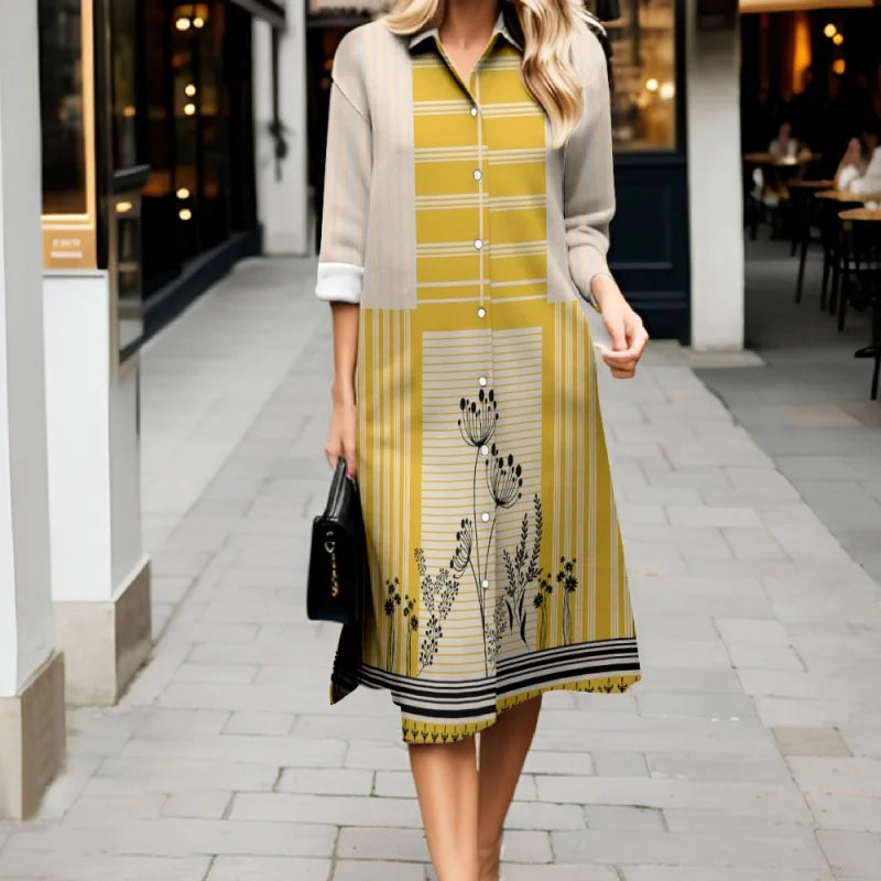 Robe fraîche d'automne décontractée à rayures, manches longues, boutonnée, style 2025. Robe-chemise élégante et ample.