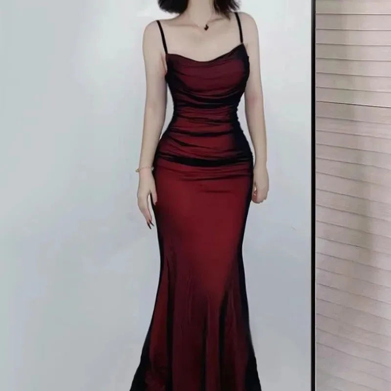 Robe longue élégante pour femme, tenue de soirée sexy, moulante, dos nu, bretelles spaghetti, tenue d'été pour anniversaire, soirée, club