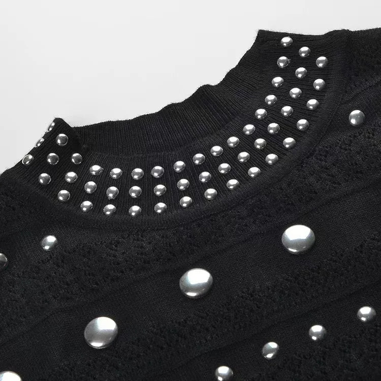 Robe tricotée de style européen et américain pour femme, col rond, perles chaudes, style unique, amincissant, longue, printemps/été