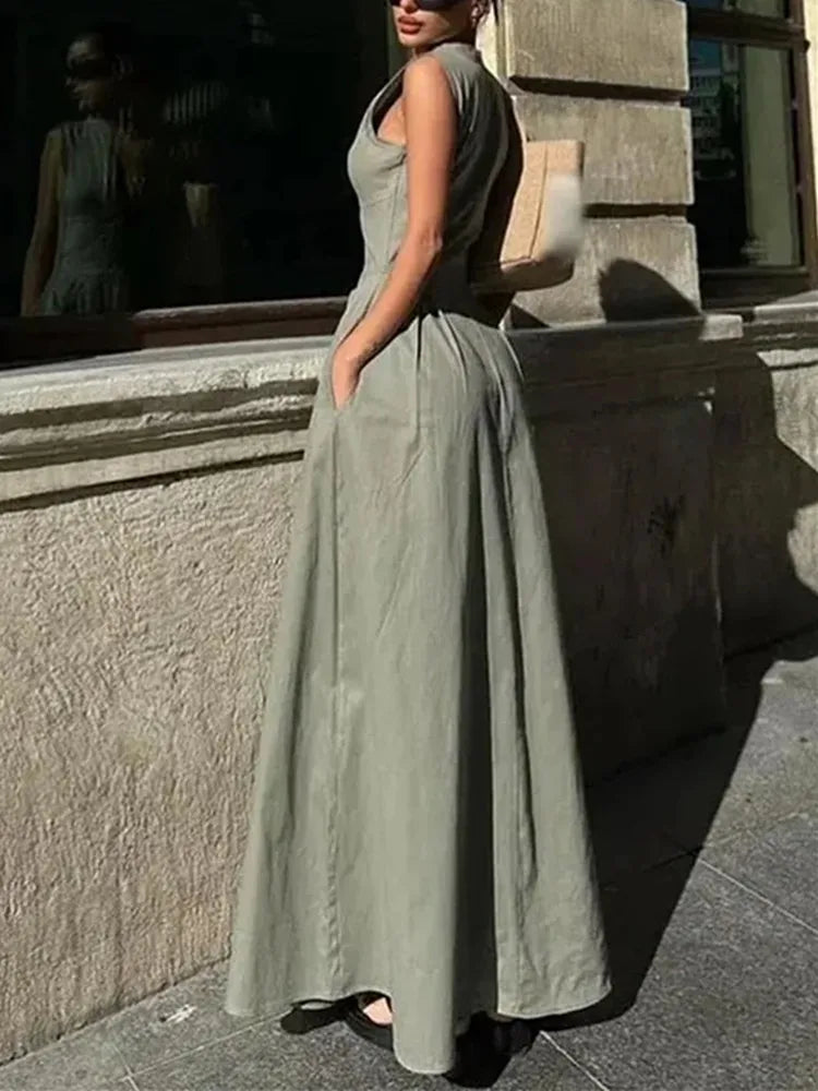 Robe longue à fermeture éclair pour femme, plissée, sans manches, moulante, élégante, tenue de soirée, mi-longue, été, 2025