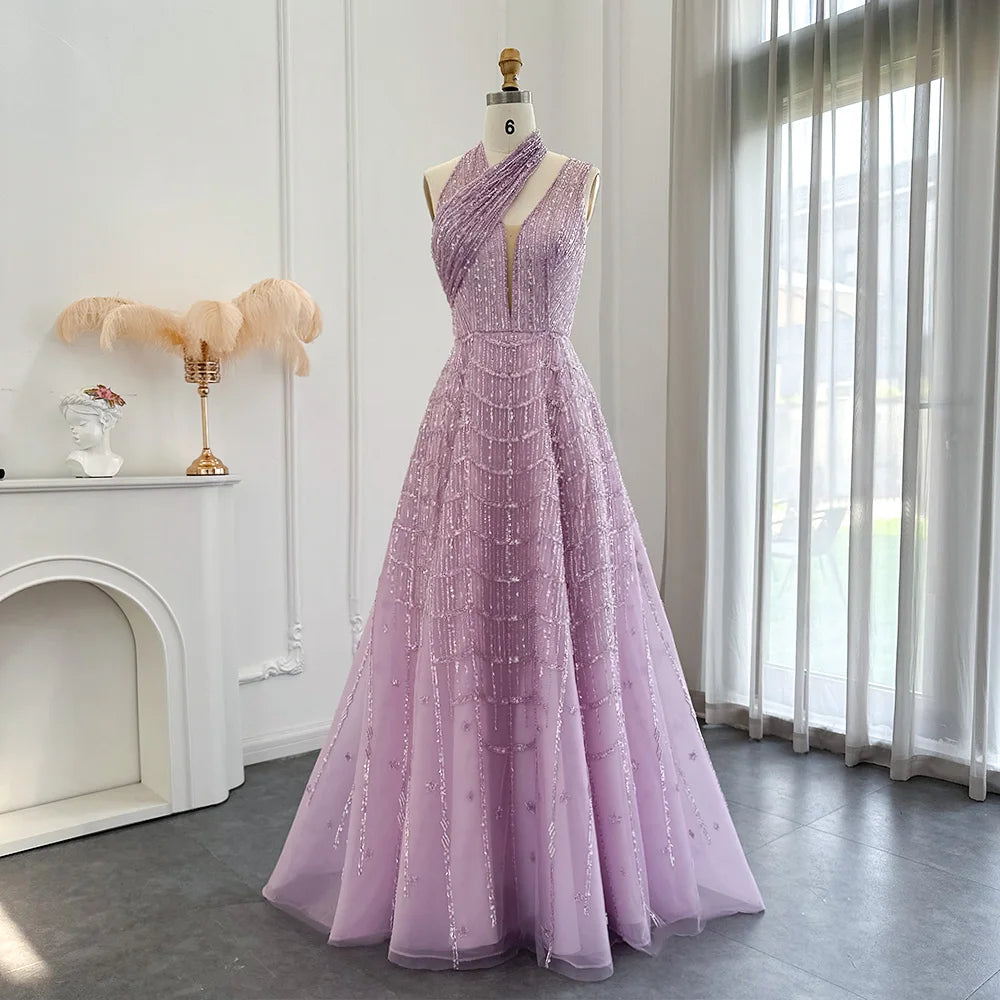 Sharon Said - Robe de soirée longue de luxe en lilas perlée de Dubaï pour femmes, tenue de soirée de mariage, robe de bal arabe, SS329, personnalisée