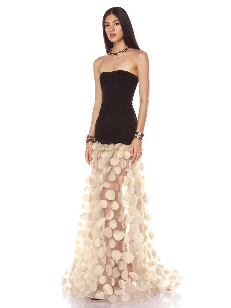 Robe tutu en tulle sans manches pour femme, tenue de soirée élégante, épaules dénudées, couleur unie, pois 3D, dentelle, coupe trapèze