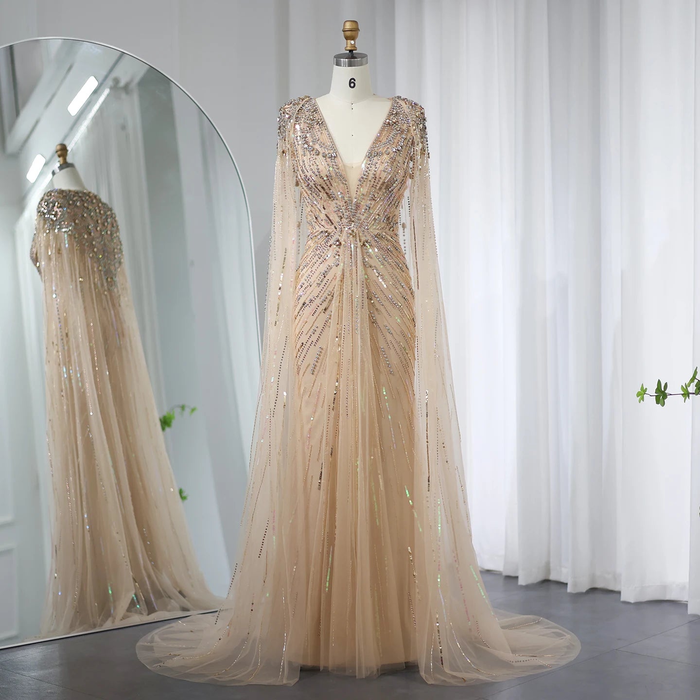 Sharon Said Robe de soirée luxueuse en cristal vert sauge avec cape fuchsia doré Robe de mariée arabe Robes de soirée SS399 Personnalisé