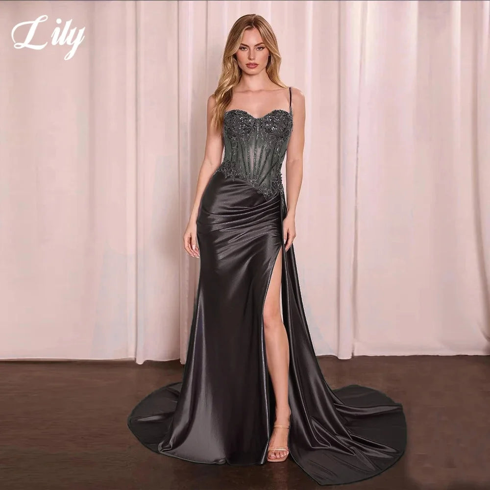 Robe de bal Lily Blue charmante, ornée d'appliqués de dentelle, bustier cœur, fente latérale haute, robe de soirée sirène, robe de soirée personnalisée