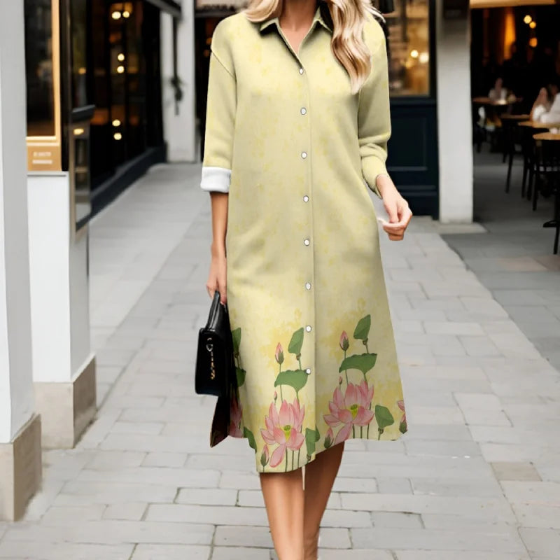 Robe fraîche d'automne décontractée à rayures, manches longues, boutonnée, style 2025. Robe-chemise élégante et ample.