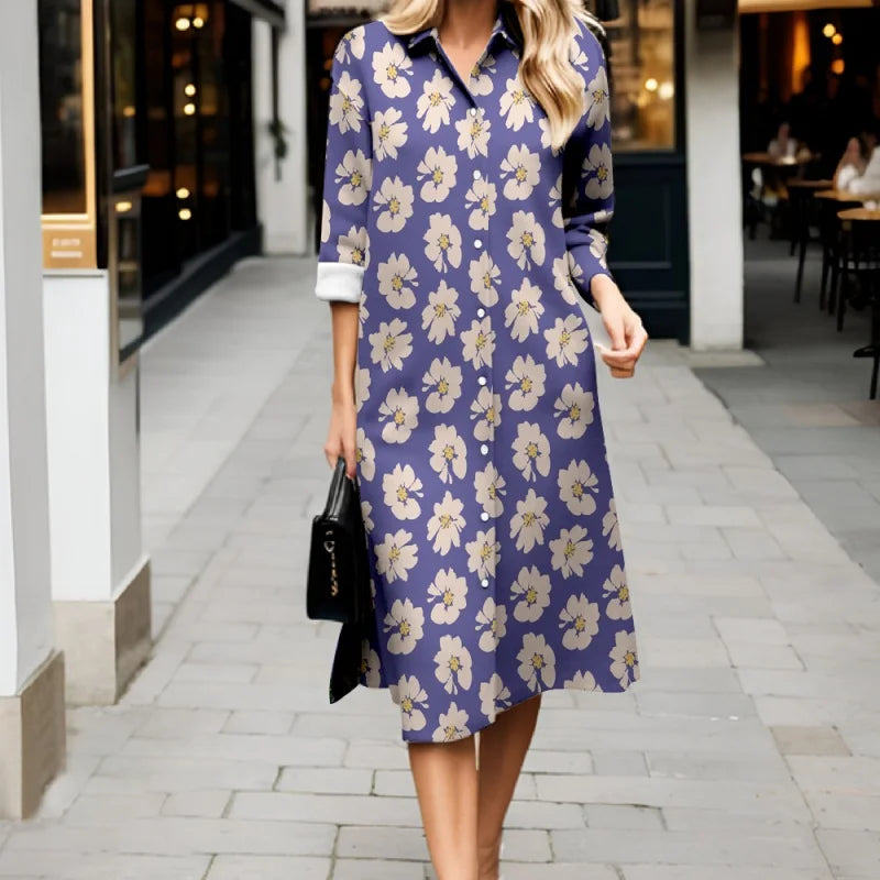 Robe fraîche d'automne décontractée à rayures, manches longues, boutonnée, style 2025. Robe-chemise élégante et ample.