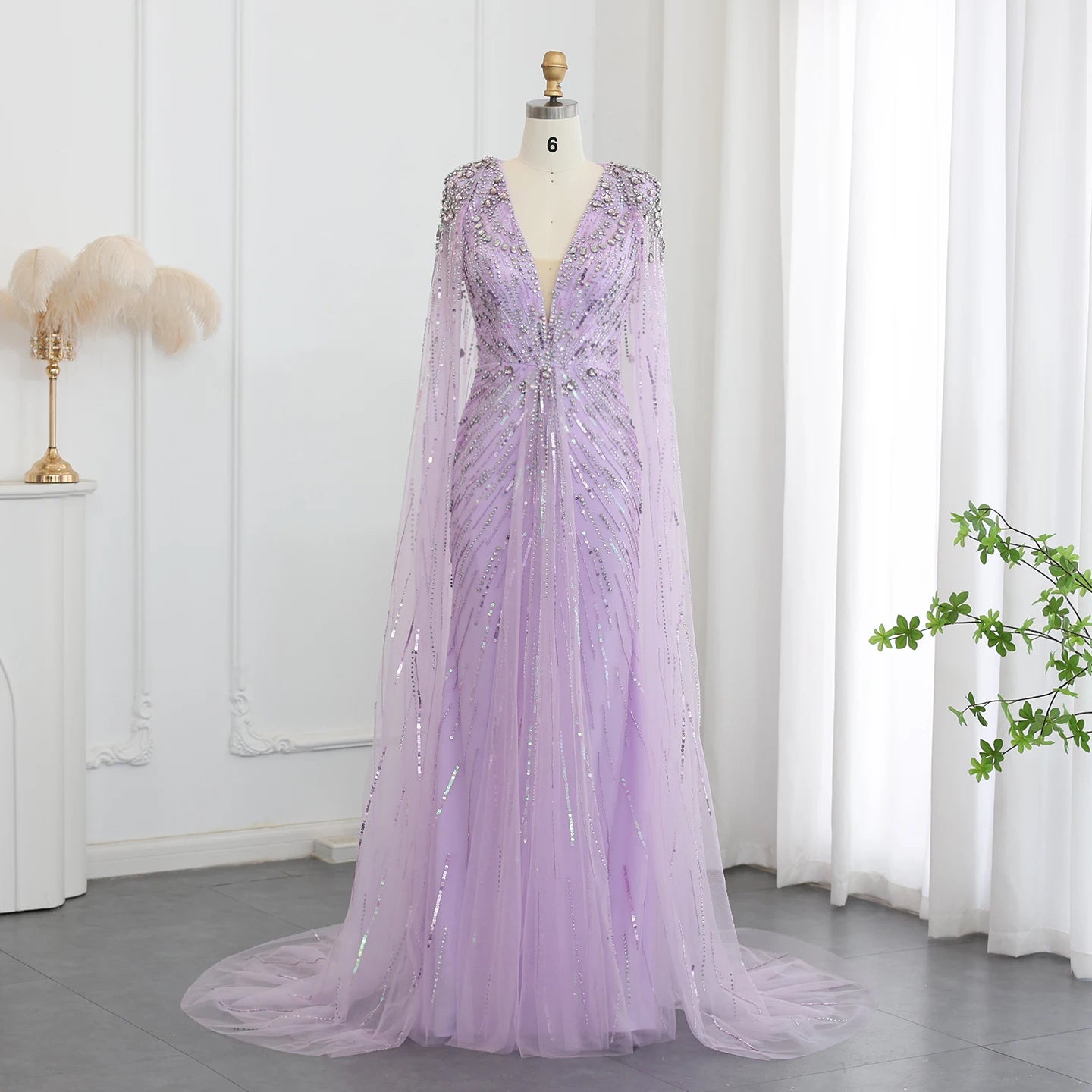 Sharon Said Robe de soirée luxueuse en cristal vert sauge avec cape fuchsia doré Robe de mariée arabe Robes de soirée SS399 Personnalisé