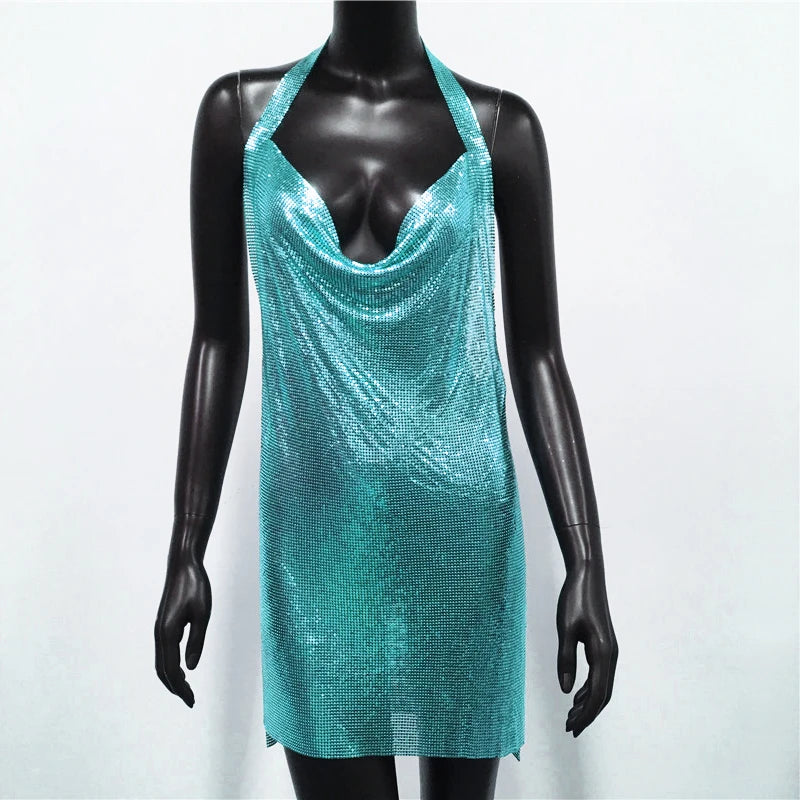 Robe de soirée luxueuse à paillettes, dos nu, tenue de cocktail, de discothèque, de festival, de rave