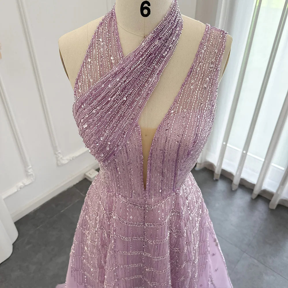 Sharon Said - Robe de soirée longue de luxe en lilas perlée de Dubaï pour femmes, tenue de soirée de mariage, robe de bal arabe, SS329, personnalisée