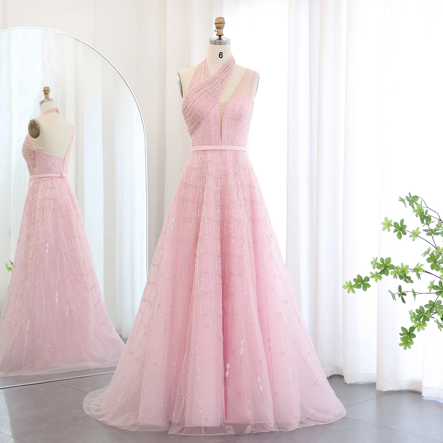 Sharon Said - Robe de soirée longue de luxe en lilas perlée de Dubaï pour femmes, tenue de soirée de mariage, robe de bal arabe, SS329, personnalisée